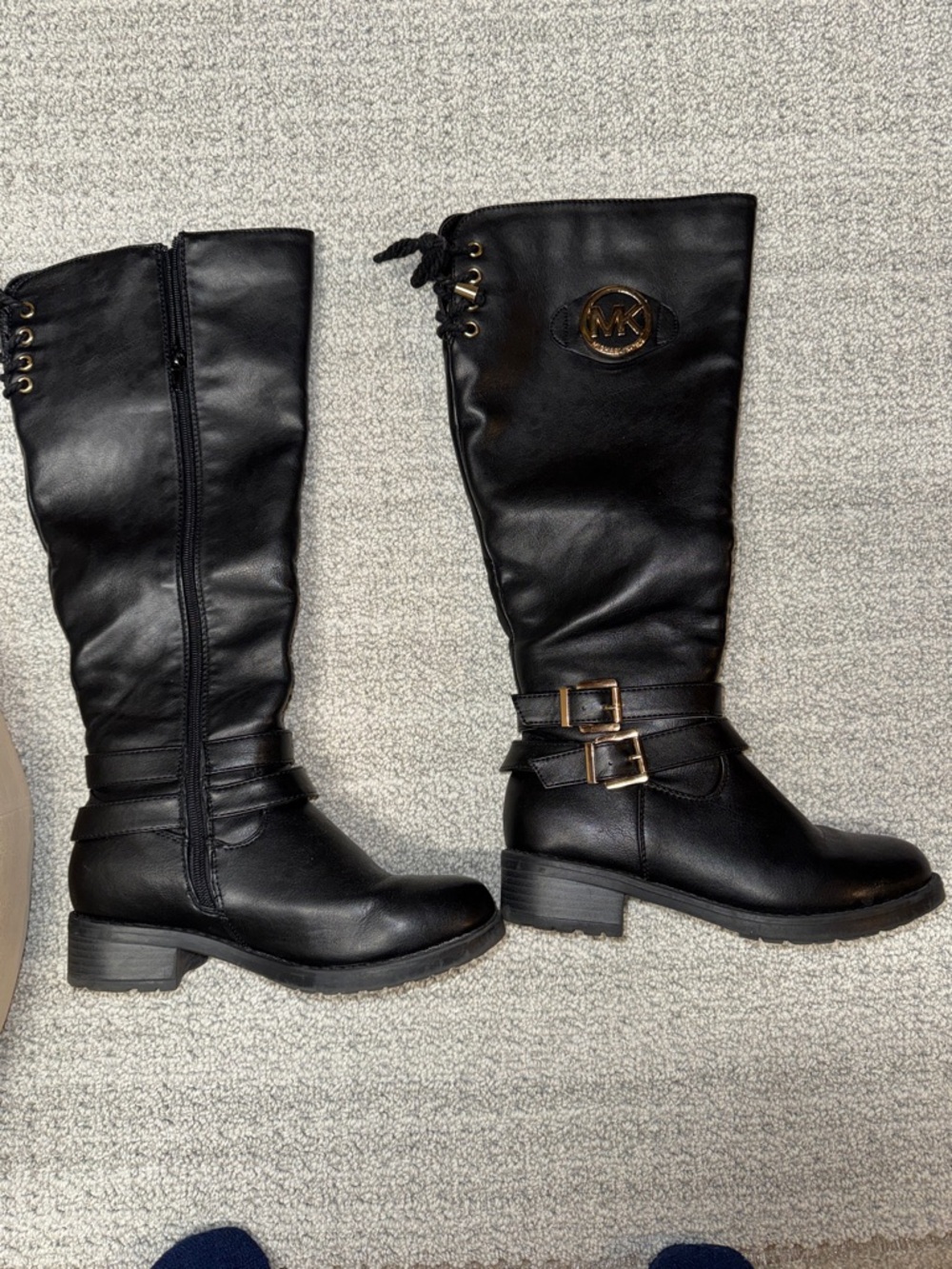 Michael Kors Black Leather Knee-High Buckle Riding Boots